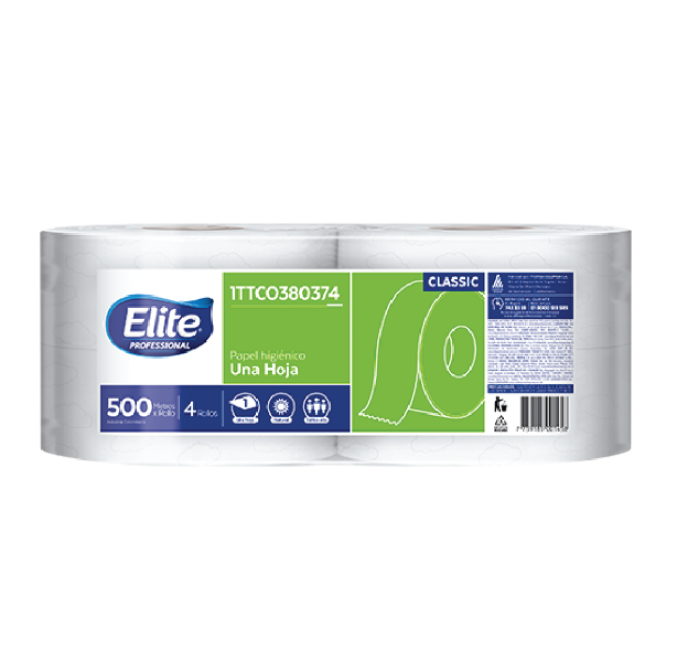 Papel Higienico Elite Hoja Sencilla Natural 500Mts x 4Rollos