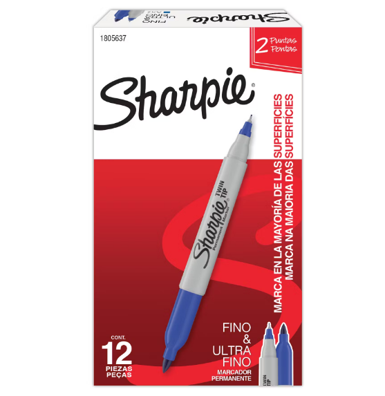Marcador Sharpie Doble punta Azul Caja x12