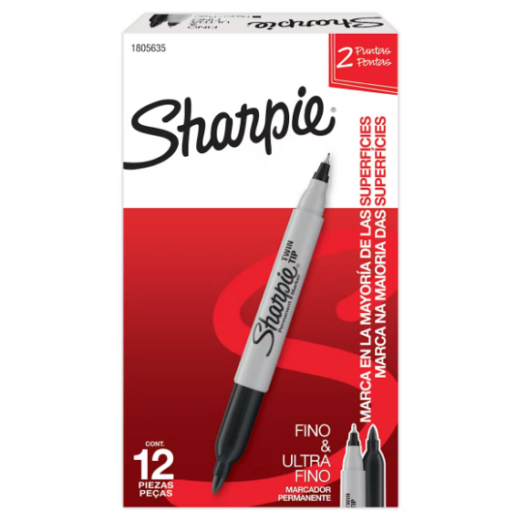 Marcador Sharpie Doble punta Negro Caja x12