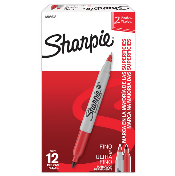 Marcador Sharpie Doble punta Rojo Caja x12