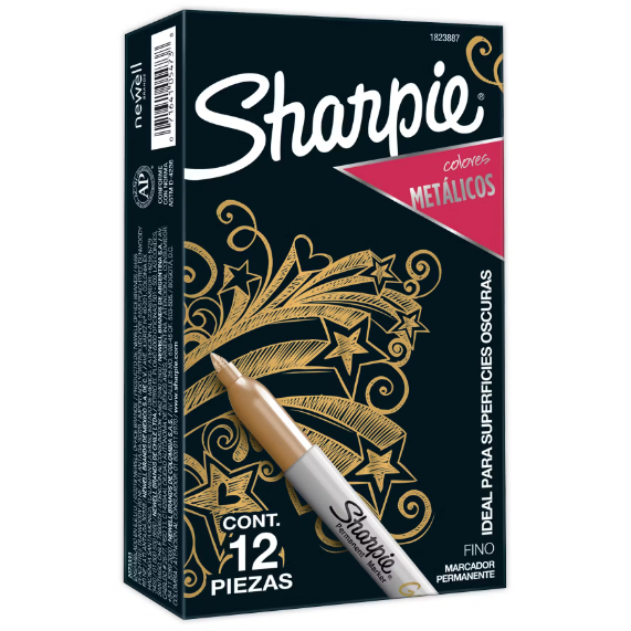 Marcador Sharpie Metalico Dorado Caja x12