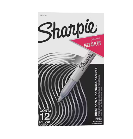 Marcador Sharpie Metalico Plateado Caja x12