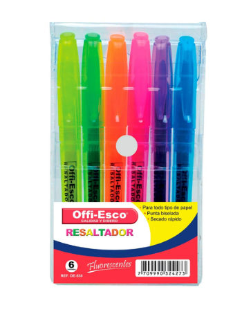 Resaltadores Offi Esco Tonos Neon X6 Und Colores Surtidos