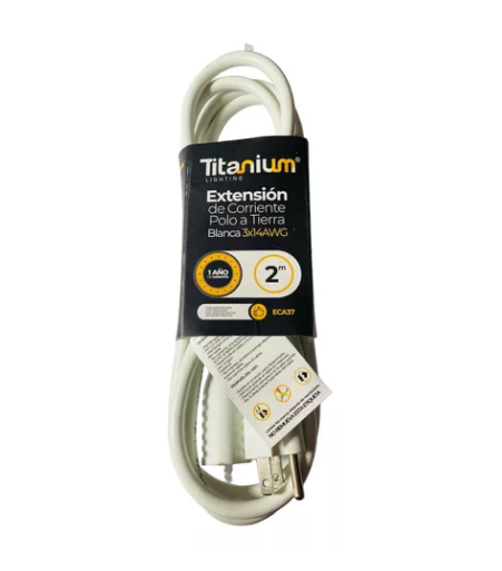 Extension Electrica Encauchetada de 2 Mts Polo a Tierra Blanca 